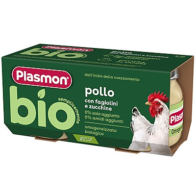 Био Пюре Plasmon Пиле със Зелен Фасул и Тиквички 6м+